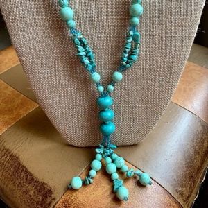 Chunky Turquoise Bead and Stone Necklace 29"